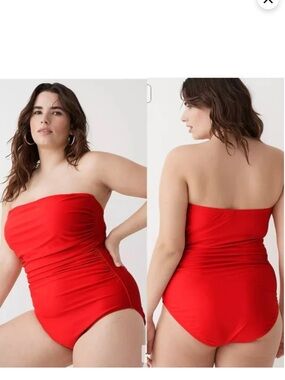 NWT J. Crew Venetian Red Ruched Bandeau One-Piece Swimsuit Size 22